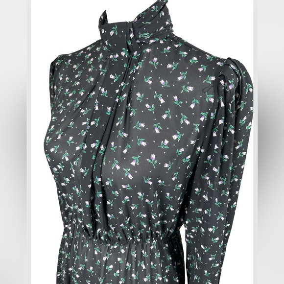 NWT VINTAGE Charlee Allison for Elijay Black Floral Long Sleeve Dress 5/6 - Picture 5 of 13